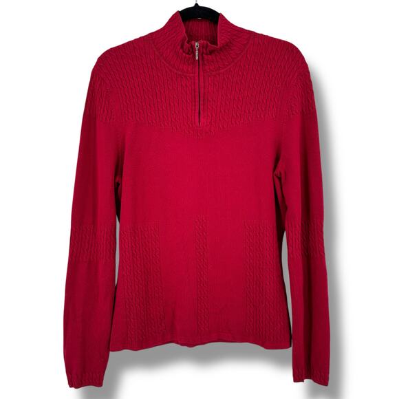Nils 1/4 Zip Mock Cable Knit Sweater Womens Size Large Berry Red - Picture 1 of 4